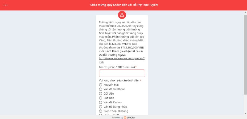 Thông tin liên hệ 24/7 tại 12BET