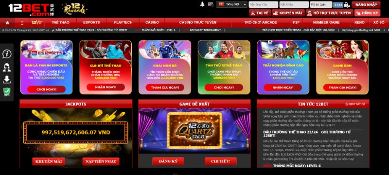 Giao diện sân chơi 12BET