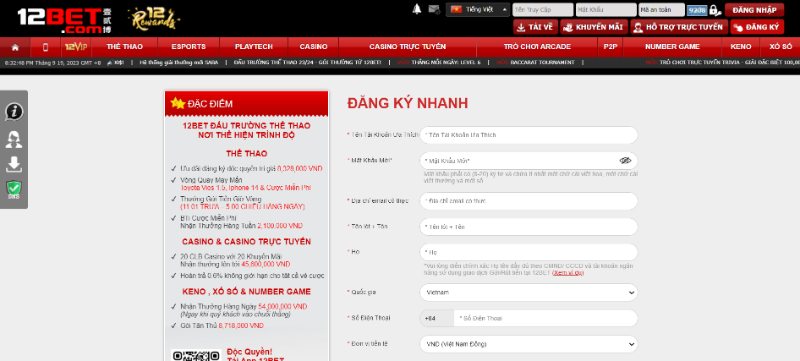 Hướng dẫn đăng ký tài khoản 12BET cho newbie
