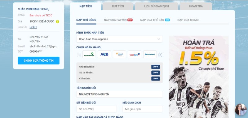 Nạp tiền 8LIVE siêu tốc không sợ rủi ro