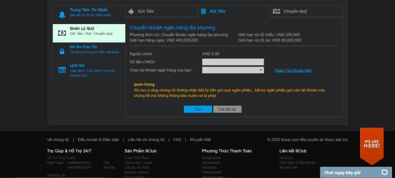 Hướng dẫn rút tiền 9CLUB siêu tốc