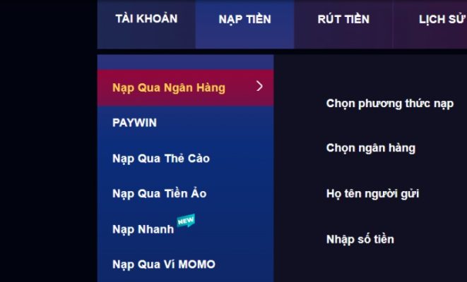 Các phương thức hỗ trợ nạp tiền FCB8