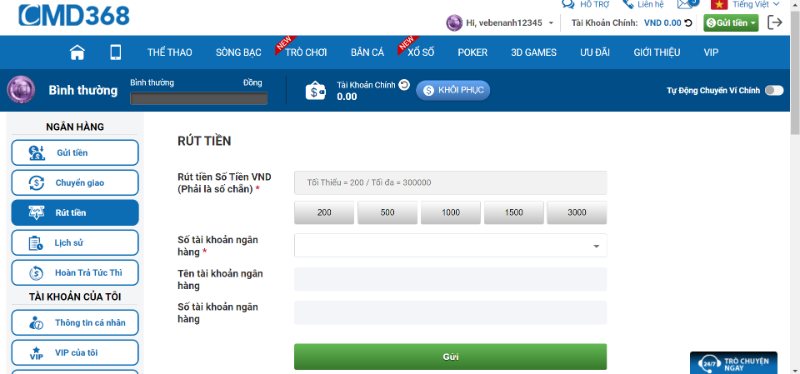 Hướng dẫn rút tiền CMD368 siêu tốc