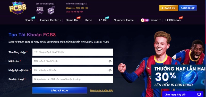 Cung cấp thông tin cá nhân vào hồ sơ đăng ký tài khoản FCB8