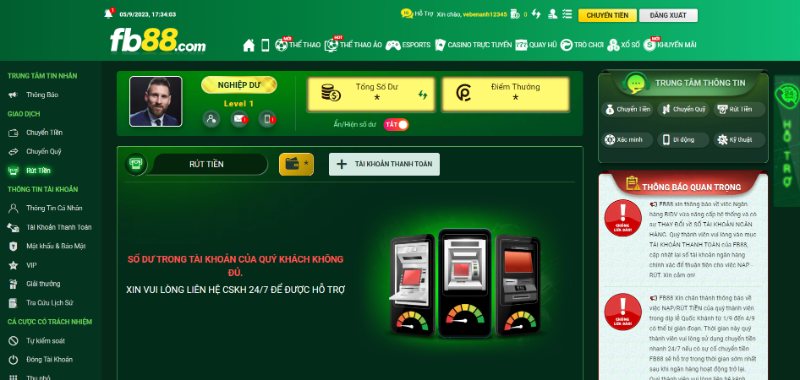 Hướng dẫn rút tiền FB88 siêu tốc