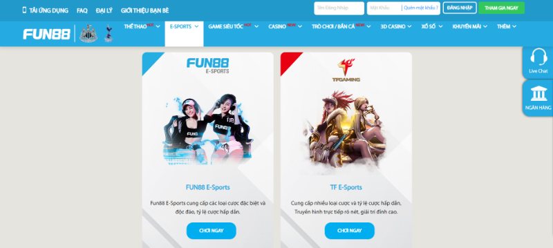 Sảnh chơi E-Sports FUN88