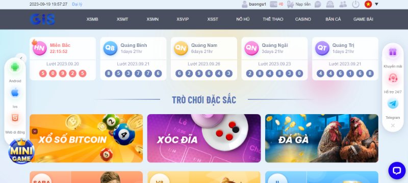 Giao diện sân chơi Gi8
