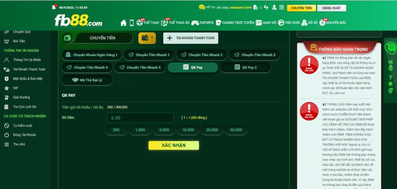 Gửi tiền FB88 qua QR code