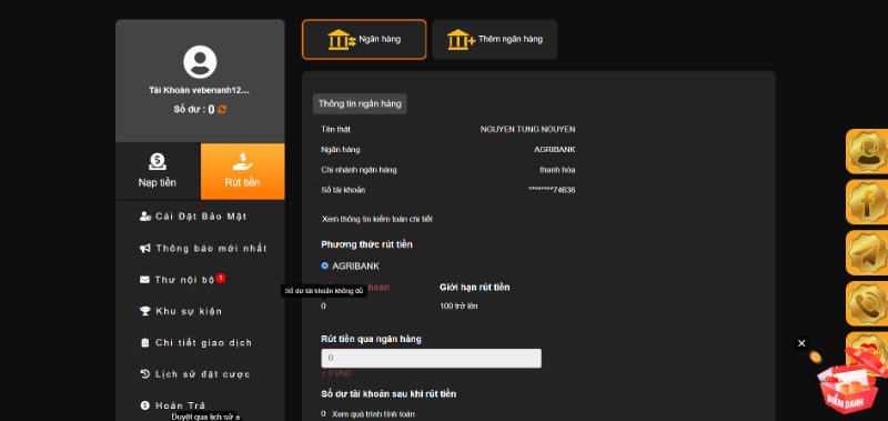 Thao tác rút tiền i9Bet siêu tốc