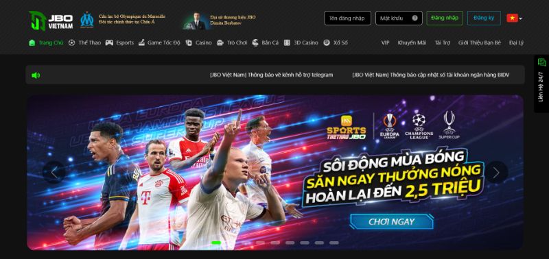 Giao diện siêu chất của JBO
