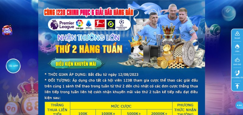 Khuyến mãi 123B chinh phục 6 giải bóng đá hàng đầu