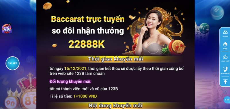 Khuyến mãi 123B chơi Baccarat nhận thưởng 22888K