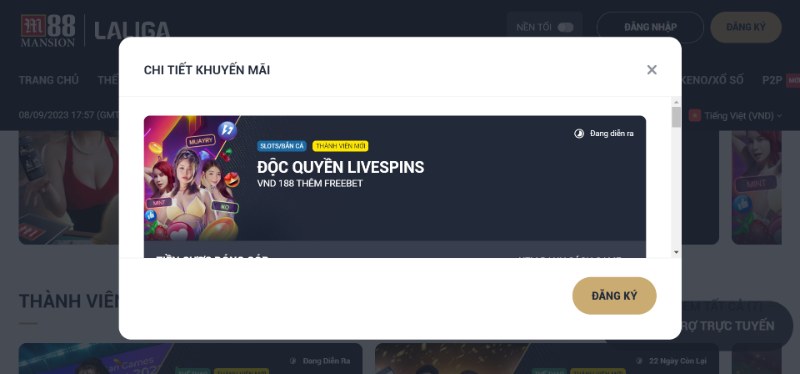 Khuyến mãi M88 độc quyền LIVESPINS