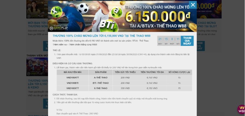 Khuyến mãi W88 chào mừng tại sảnh Slot, thể thao, Casino & Keno