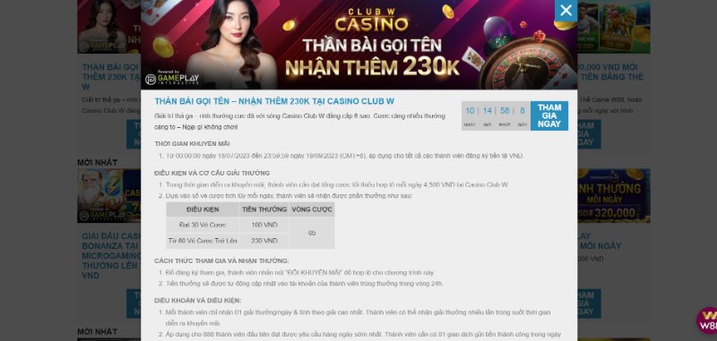 Khuyến mãi W88 thần bài gọi tên nhận ngay 230K