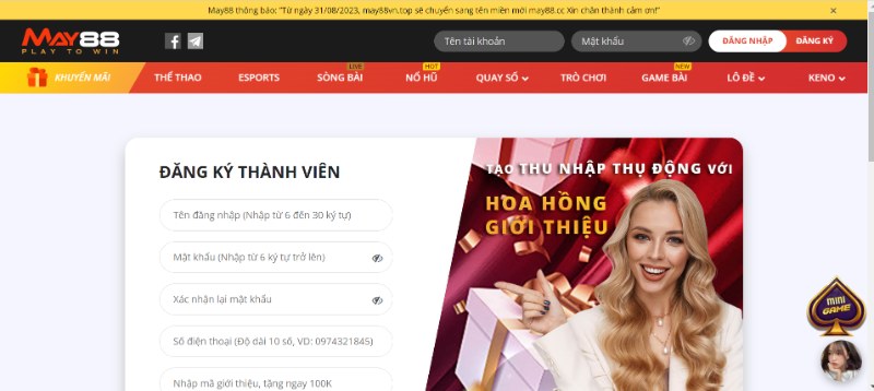 Quy trình chi tiết mở tài khoản thành viên MAY88