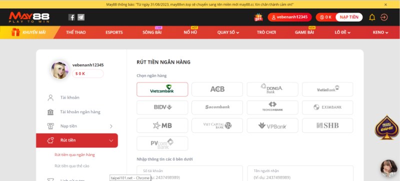 Cách thức rút tiền MAY88 an toàn