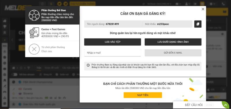 Đăng ký MELBET làm thành viên nhà cái