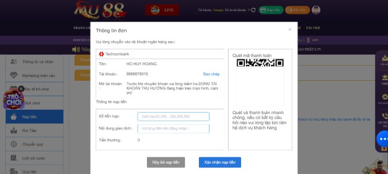 Hướng dẫn nạp tiền MU88 không bị gián đoạn