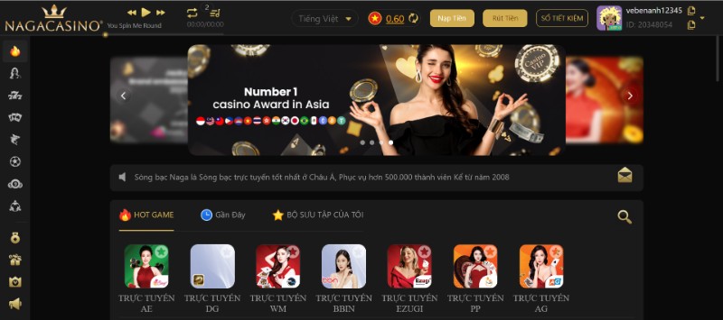 Giao diện Naga Casino đỉnh cao