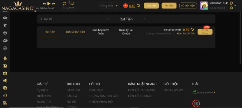 Hướng dẫn rút tiền Naga Casino siêu tốc