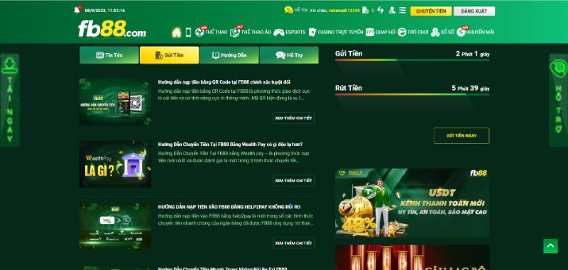 Nạp/Rút tiền tại FB88 tương đối nhanh chóng