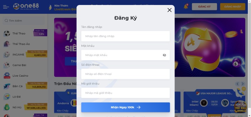 Nhập thông tin vào hồ sơ đăng ký ONE88
