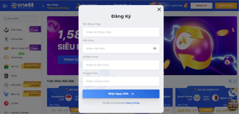 Hướng dẫn tạo tài khoản mới tại One88