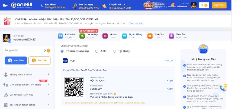 Hướng dẫn nạp tiền One88 dễ hiểu