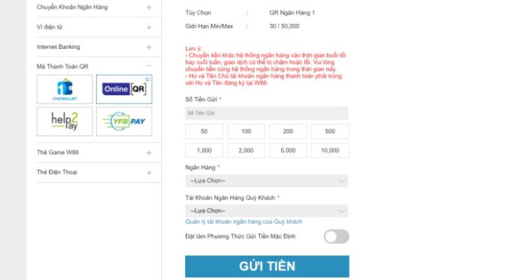 Quét QR Pay nạp tiền W88