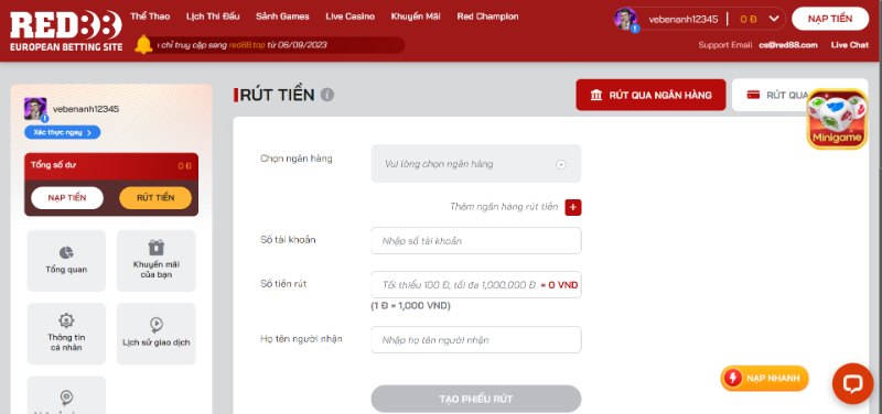 Hướng dẫn rút tiền RED88 an toàn