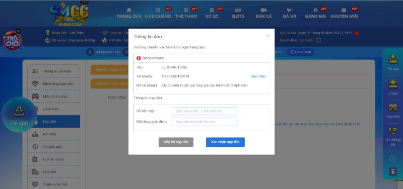 Hướng dẫn nạp tiền SM66 siêu nhanh