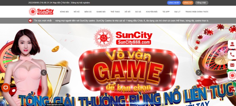 Giao diện của trang SUNCITY