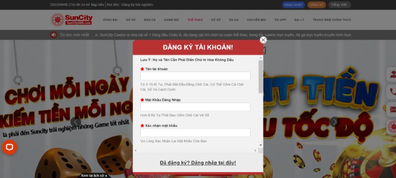 Cách mở tài khoản SUNCITY nhanh nhất