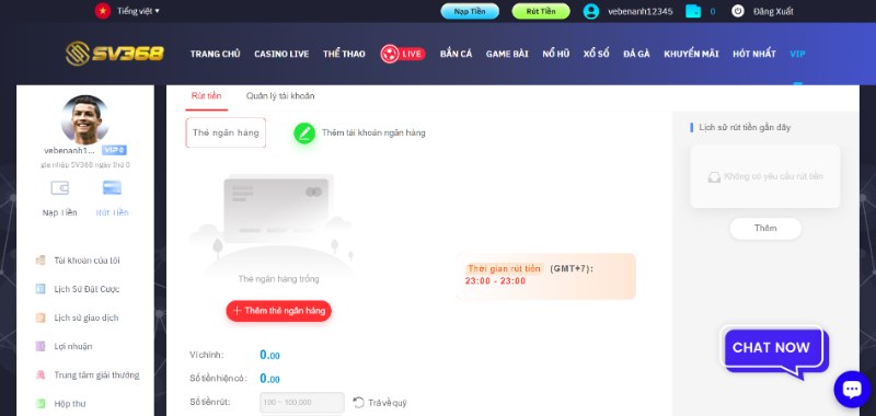 Chỉ dẫn rút tiền SV368 chính xác