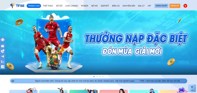 Giao diện nhà cái TF88 đẹp mắt