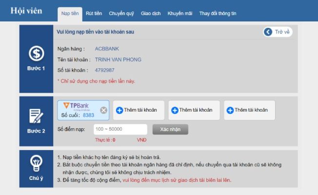 Hướng dẫn nạp tiền Thienhabet dễ hiểu